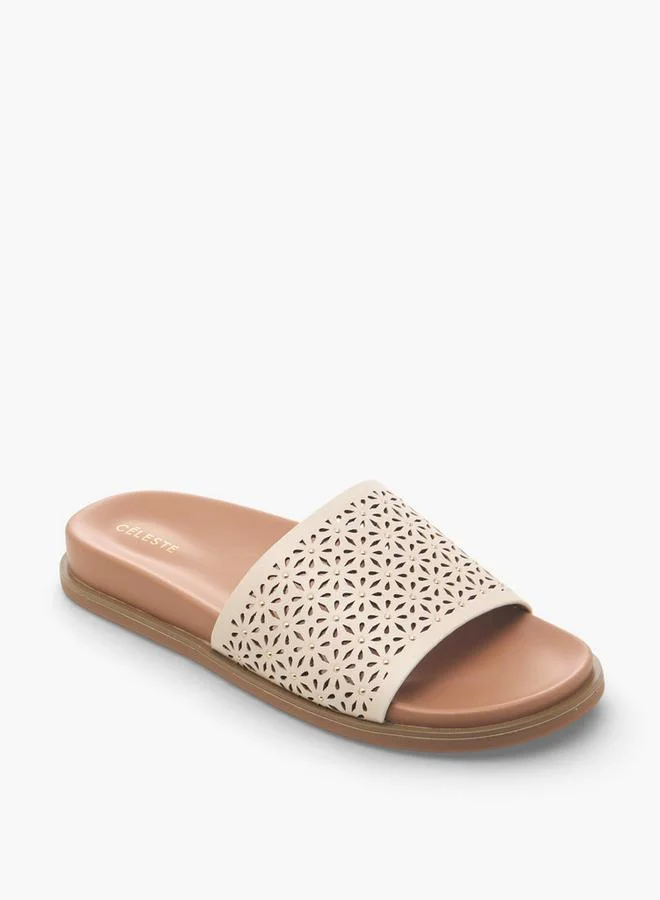 Celeste Women Laser Cut Textured Flat Sandals